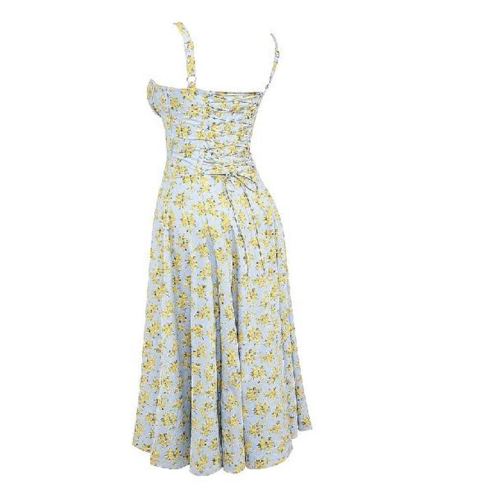 NEW House of CB Carmen Soft Blue Vintage Floral Cotton Bustier Sundress L#2604* - Picture 7 of 12